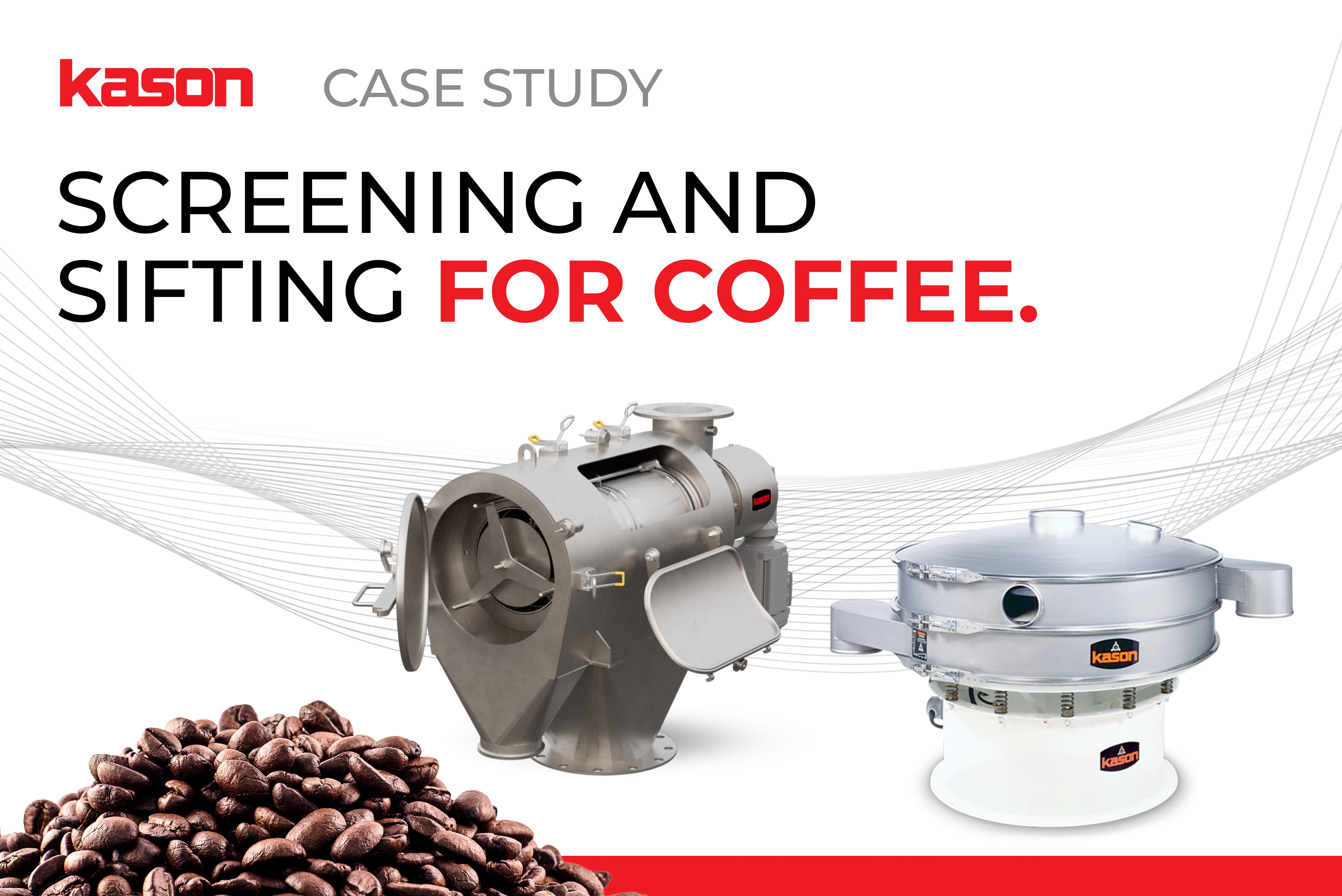 Kason Vibroscreen and Centrisifter equipment with mound of coffee beans